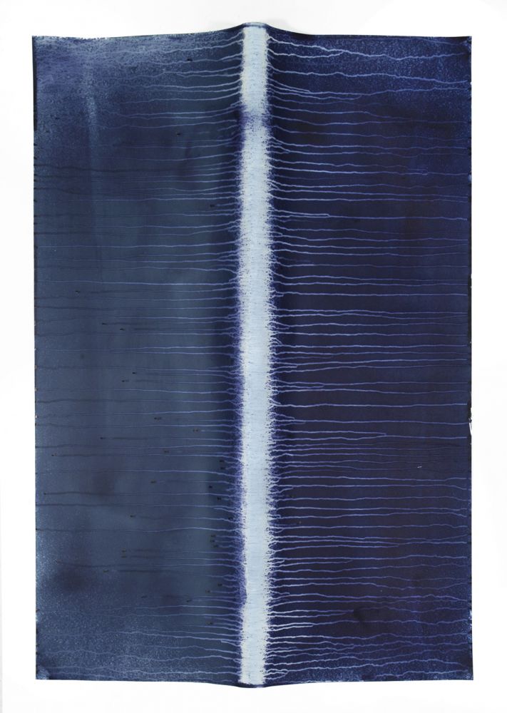 Meghann Riepenhoff, from the series Littoral Drift, Ecotone #32 (Bainbridge Island, WA 10.11.16, Draped with Sun Showers and Drizzle), 2016, Dynamic Cyanotype © Meghann Riepenhoff, Courtesy Yossi Milo Gallery, New York